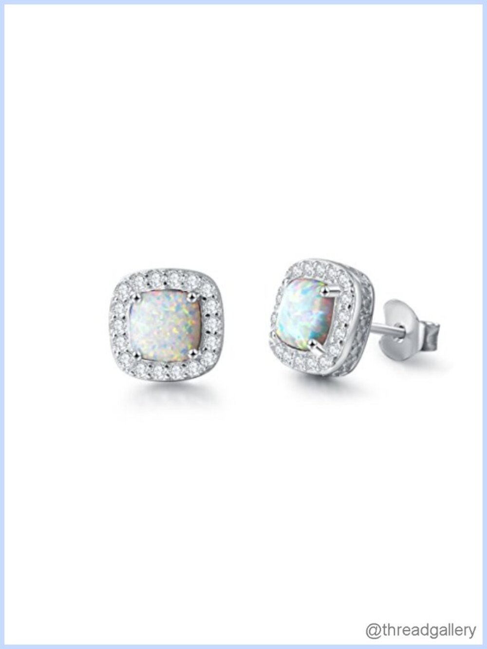 14K White Gold Plated 925 Sterling Silver Created Opal Halo Stud Earrings